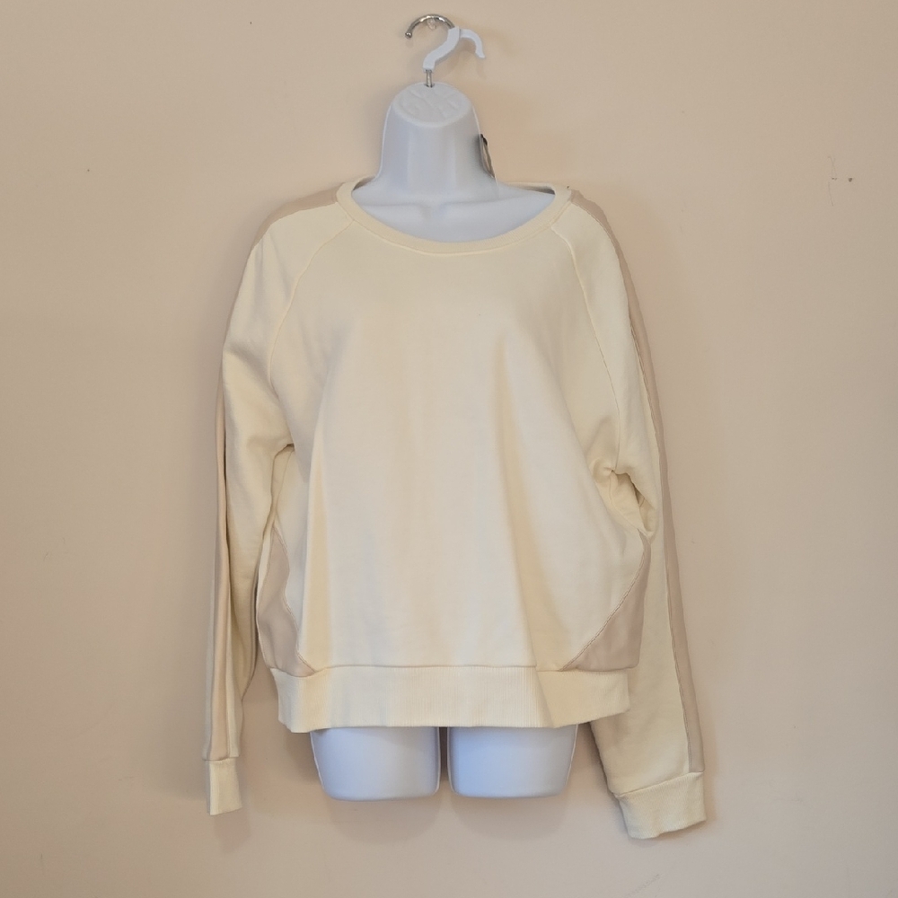 Evereve Cream Long Sleeve Sweatshirt With Faux Leather Detail